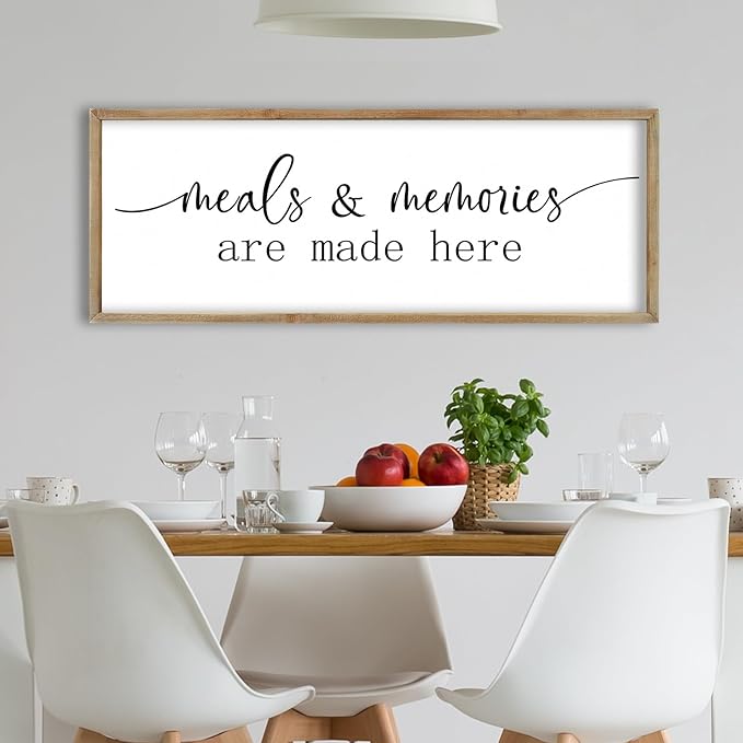 FZMHASLWW Farmhouse Kitchen Wall Decor Quote Meals and Memories Are Made Here Sign Art 32"×12" Vintage Cozy Home for Dining Room Large Rustic Wooden Framed Wall Hanging Decoration (Wood)