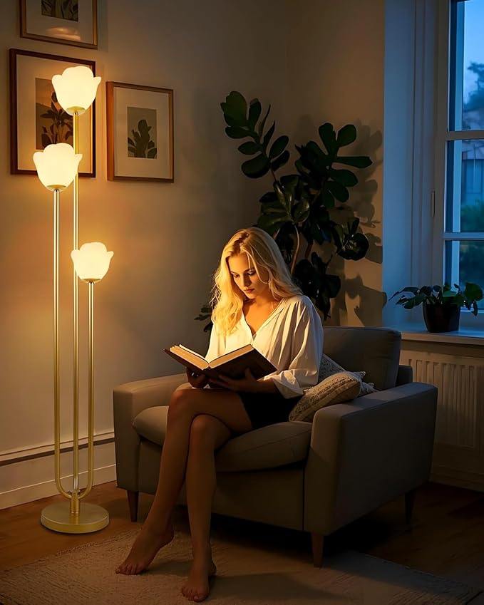 63IN Floral Floor Lamp with Table, 3-Lights Dimmable Flower Floor Lamps for Wedding Party, 3000K Warm White Modern Tall Standing Lamp with 5Lbs Heavy Base for Living Room/Bedroom
