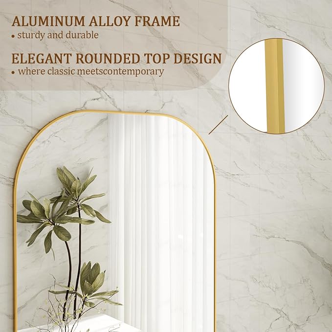 Koonmi Full Length Mirror, 71"x26" Mirror Full Length with Stand, Gold Domed Top Square-Edged Floor Mirror with Aluminum Alloy Frame for Bedroom Living Room