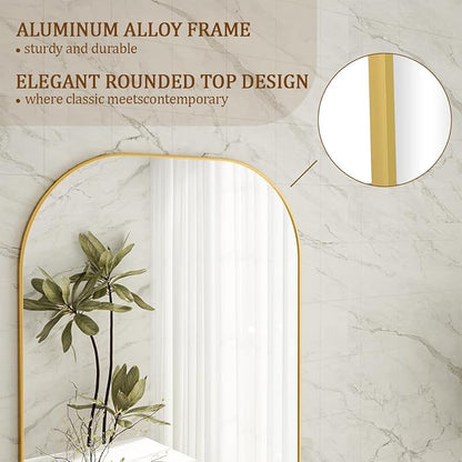 Koonmi Full Length Mirror, 71"x26" Mirror Full Length with Stand, Gold Domed Top Square-Edged Floor Mirror with Aluminum Alloy Frame for Bedroom Living Room