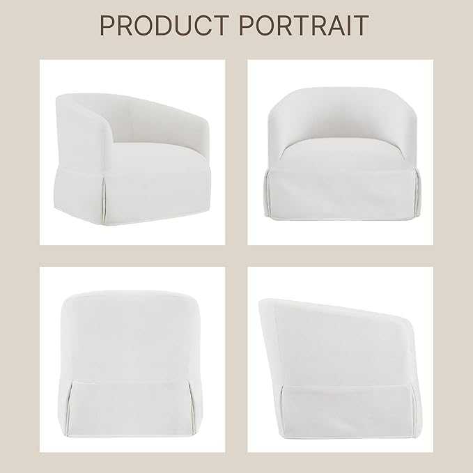 Swivel Accent Chair Set of 2, 360 Degree Performance Fabric Armchair Modern Barrel Chairs Armchair for Living Room Bedroom Home and Office,Cream White
