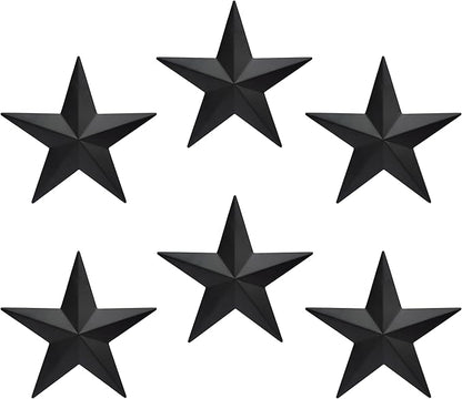 JoyEvy 6" 6pieces Per Set Black Metal Barn Star Wall Decor,Texas Stars Art,Metal Stars Rustic Vintage Western Country Farmhouse Home Indoor or Outdoor Decoration