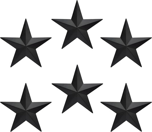 JoyEvy 6" 6pieces Per Set Black Metal Barn Star Wall Decor,Texas Stars Art,Metal Stars Rustic Vintage Western Country Farmhouse Home Indoor or Outdoor Decoration