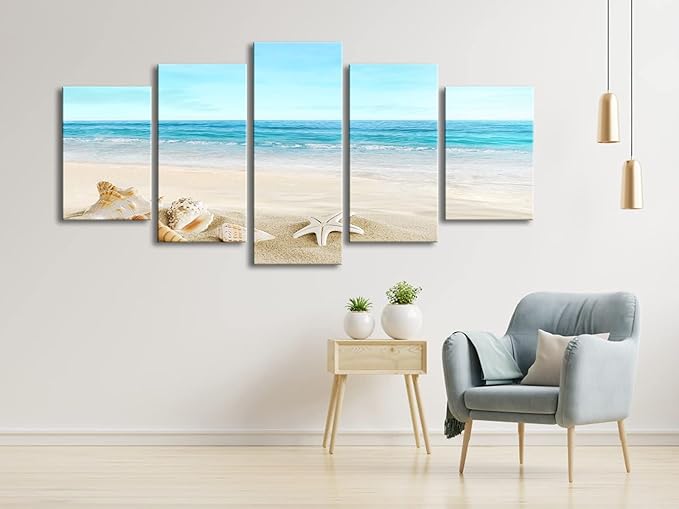 Pyradecor Extra Large Sea Shells Canvas Wall Art Modern Seascape Artwork Landscape Pictures Paintings Canvas Prints for Home Office Decorations