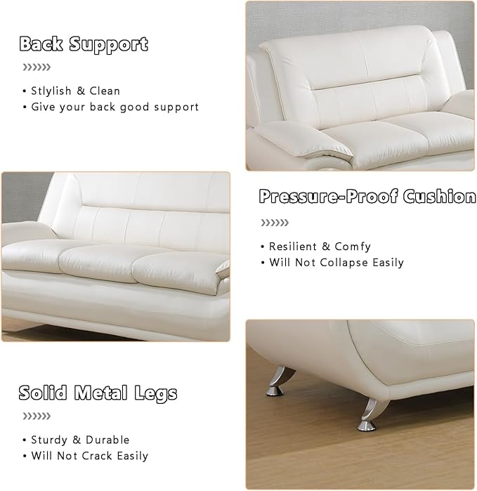 Living Room Furniture Sets, Leather Couches for Living Room, Living Room Couch Set, Creamy White Loveseat for Bedroom, Apartment (b-Creamy White, Loveseat)