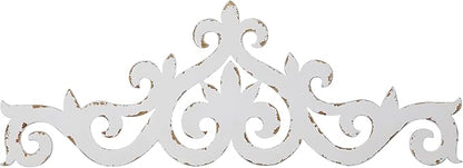 SOFE White Distressed Scroll Over The Door Decor 36 × 13 Inches, Wooden Wall Sculpture, 3D Farmhouse Decor Wall, Large Hanging Artwork for Home, Bathroom, Kitchen, Office
