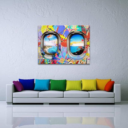Yatsen Bridge Graffiti Wall Art, Landscape Vision Window Seat Canvas Picture Art Print, Modern Lifestyle Poster and Print, Funny Framed Wall Decor Ready to Hang 44x28 inches
