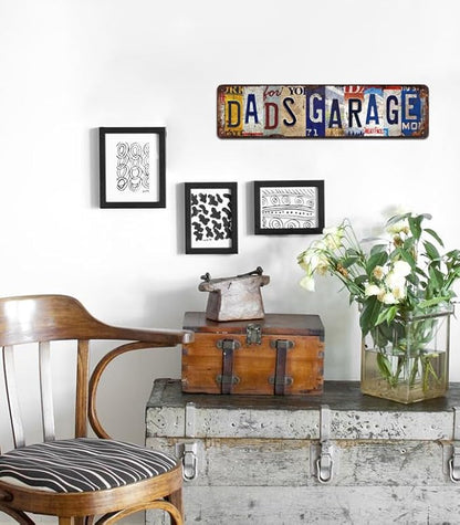 Dad’s Garage Vintage Metal Tin Sign - Rustic Industrial Wall Art for Garage, Workshop, Man Cave, Tool Room Décor - 4x16 Inch