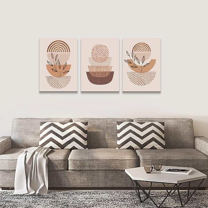 Boho 3 Piece Set: Canvas Wall Art for Living Room, Bedroom, Kitchen, Office & Bathroom - Minimalist Abstract Prints
