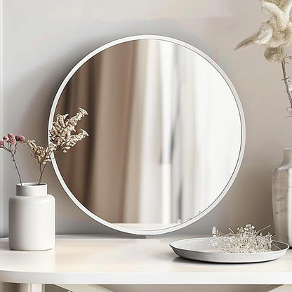 White Round Mirror 18 inch, White Circle Mirror, Bathroom Mirror, Round Wall Mirrors for Living Room, Bathroom, Hallway.