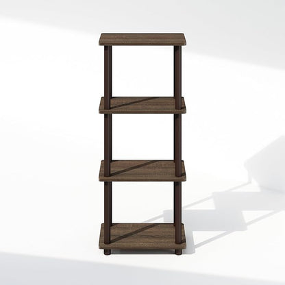 Furinno Turn-N-Tube Side Table, 3-Tier End Table with Open Shelf, Easy Assembly Night Stand, Bedside Table with Round Tube, for Living Room, Bedroom, Walnut