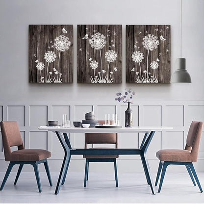 Lapremoly Canvas Wall Art for Living Room Wall Decor for Bedroom Vintage Dandelion Paintings Modern Office Wall Decor 3 Piece Framed Canvas Art Prints Ready to Hang Pictures Room Home Decorations