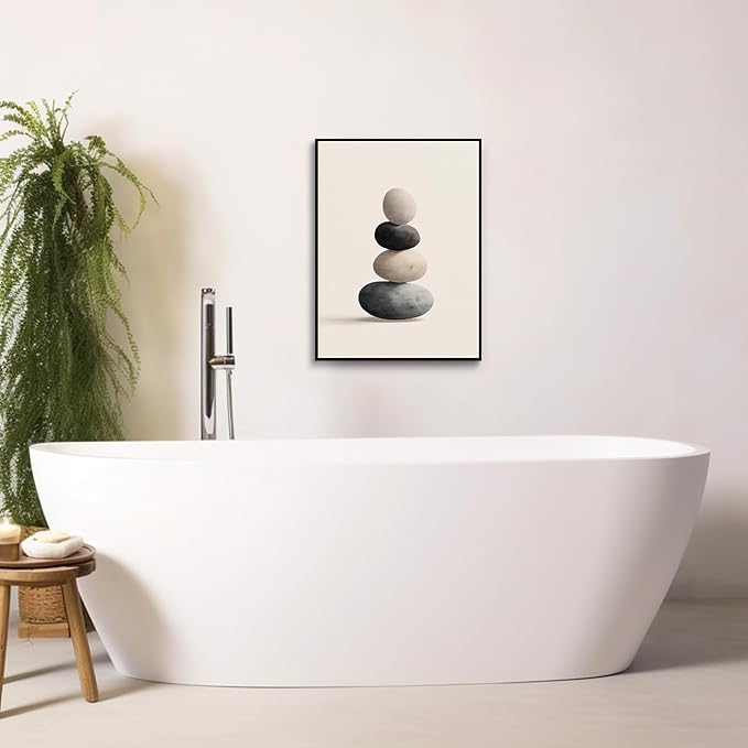The Balanced Stone Canvas Wall Art Prints Posters Painting Framed Artwork Black White Wall Decor Modern Minimalist Zen Abstract Style Living Room Bedroom Kitchen Dining Office Home Gifts 12x16 Inches