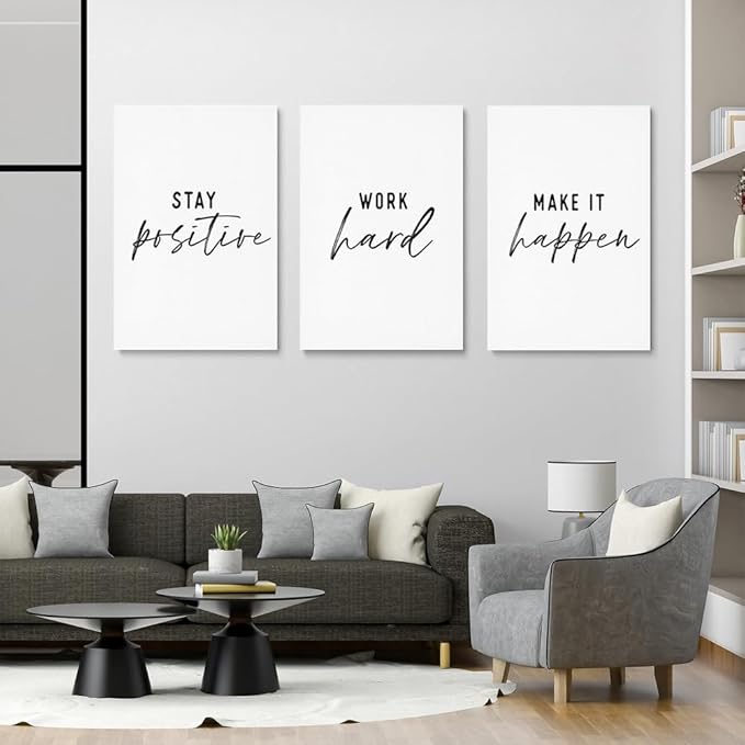 GUBIYU Inspirational Wall Decor Stay Positive,Work Hard,Make it Happen Wall Art Set of 3,Inspirational Prints,Work Hard Sign for Office Decor,Dorm decor Motivational Wall Decor Positive Gifts 20"x28"