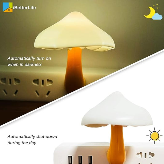 Sensor LED Mushroom Night Lights - 2Pack Plug into Wall Mushroom Lamp, Cute Mini Dream Bed Nightlight for Kids Adults for Home Office, Bedroom, Bathroom Toilet, Stairs, Hallway Corridor, Warm White
