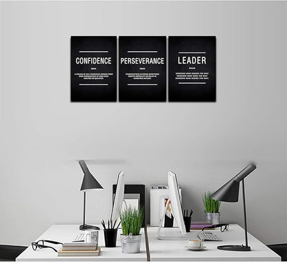 HUADO Motivational Canvas Wall Art, Leader Confidence Perseverance Office Wall Decor Framed Inspirational Prints Quotes for Office Wall Art Gallery-Wrapped Canvas Art 3 Piece