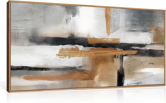 Celestdeco Modern Abstract Framed Canvas Wall Art Set, Neutral Textured Wall Decor, Boho Minimalist Gold and Gray Wall Painting for Living Room, Bedroom, Dining Room, Office-20 x40
