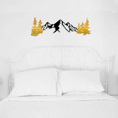 Yuzhuo Metal Mountain Wall Art Decor, Mountain Forest Silhouette Art Suitable for Living Room Bedroom Indoor Outdoor Garden Home Decoration (Yellow, 34.5L x 11W)