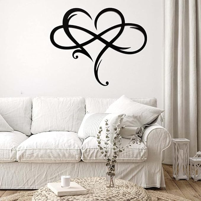 Infinity Heart Wall Decor, Unique Infinity Heart Metal Art Wall Decor Love Sign Steel Wall Plaques Bedroom Ornaments for Home Wedding Decor, Room Living Room Decoration (Black, 15.7x14inch)