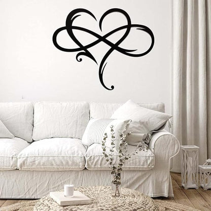 Infinity Heart Wall Decor, Unique Infinity Heart Metal Art Wall Decor Love Sign Steel Wall Plaques Bedroom Ornaments for Home Wedding Decor, Room Living Room Decoration (Black, 15.7x14inch)