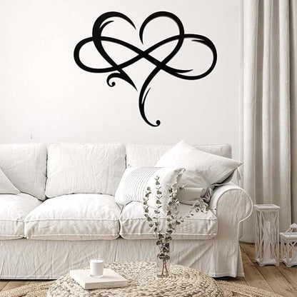 AOOLVY Infinity Heart Wall Decor, Unique Infinity Heart Metal Art Wall Decor Love Sign Steel Wall Plaques Bedroom Ornaments for Home Wedding Decor, Room Living Room Decoration (Black, 23.6x20.6inch)