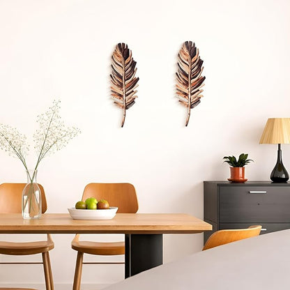 Yerliker 2 Pcs Wooden Driftwood Leaf Wall Art Decor Hanging Sculpture Farmhouse Botanical Hanging Living Room Bedroom Bathroom Kitchen Office Boho Home Decorations 16-5.5''(Vintage Brown)