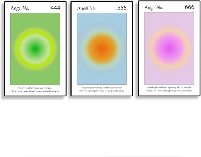 Gradient Aura Angel Numbers Poster Sets for Room Aesthetic Inspirational Quotes Wall Art Paintings Abstract Minimalist Room Wall Decor - 11x17in LAMINATED - No Frame (444, 555, 666 - Angel Numbers)