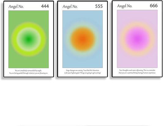 Gradient Aura Angel Numbers Poster Sets for Room Aesthetic Inspirational Quotes Wall Art Paintings Abstract Minimalist Room Wall Decor - 11x17in LAMINATED - No Frame (444, 555, 666 - Angel Numbers)
