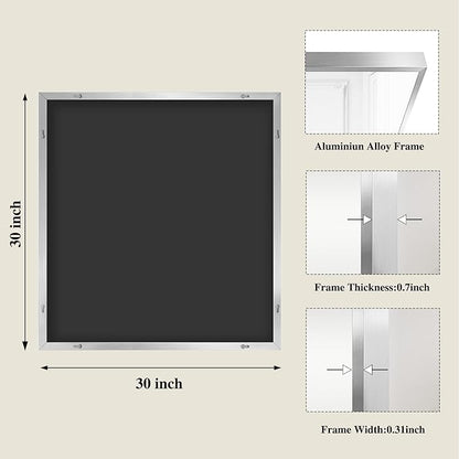 Koonmi Silver Rectangle Wall Mirror, 30x30 Inch Bathroom Mirror, Aluminum Frame Vanity Mirror for Entryway, Living Room, Bedroom Bathroom, Hangs Horizontally or Vertically