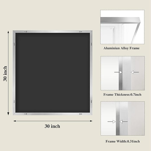 Koonmi Silver Rectangle Wall Mirror, 30x30 Inch Bathroom Mirror, Aluminum Frame Vanity Mirror for Entryway, Living Room, Bedroom Bathroom, Hangs Horizontally or Vertically