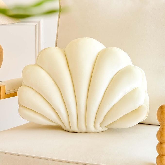 Lfsaaj Cream Seashell Throw Pillows, Shell Shaped Throw Pillows, 18 Inch Soft Velvet Home Decorative Pillow Plush Cushion for Bed Couch Living Sofa Room Decor Accent Throw Pillow