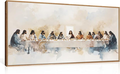 DRACIT Large Watercolor Jesus Last Supper Scene Framed Canvas Wall Art Set,Jesus and Twelve Apostles Wall Decor,Christmas Religious Bible Story Artwork for Living Room,Bedroom,Church-20 x40