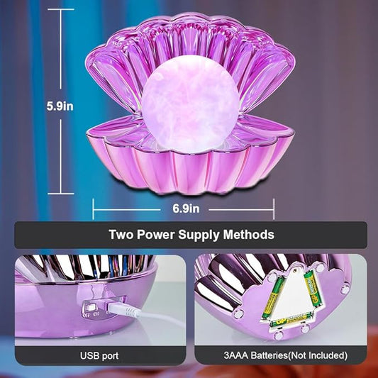 LKUA Shell Pearl Beach Themed Night Light, RGB 8 Colors Changing Mood Shell Pearl Lamps, Bedside LED Clamshell Portable Night Lights for Bar (Electroplating Purple)