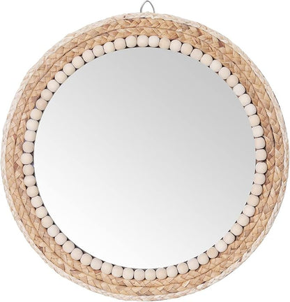 15 Inch Boho Round Hanging Wall Mirror Decorative Rattan Circle Mirrors for Farmhouse, Living Room, Bedroom