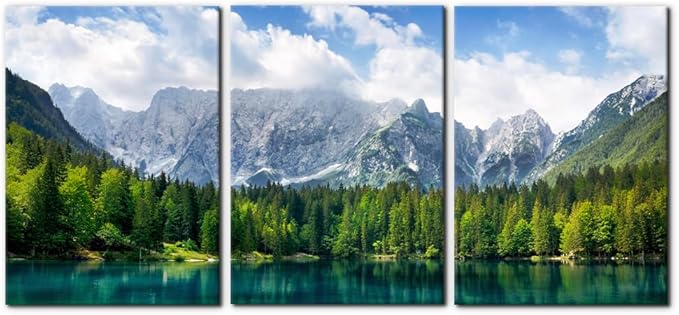 3 Pieces Nature Scenery Wall Art Decor Beautiful Landscape with Turquoise Lake Forest and Mountains Pictures Painting Print on Canvas Modern Artwork Stretched Framed Ready to Hang - 20"x28"x3 Panel