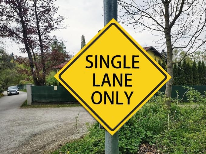 Metal Single Lane Only Street Road Warning Sign- 12x12 Inches, Rust Free,Fade Resistant,Decorative Sign Tin Plaque Wall Metal Tin Decor,Outdoor Art for Country Decoration - with Pre-Drilled Holes