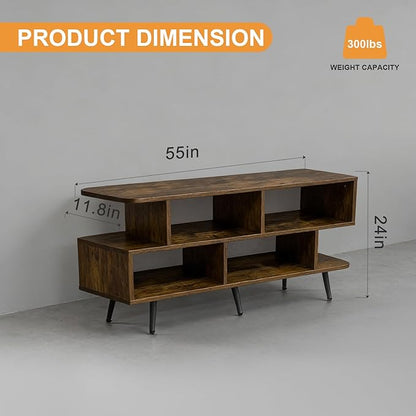 Lightdot 55 Inch TV Stand, up to 65 Inch TVs, Large Storage for Collection with 6 Open Shelves, Sturdy Media Console Table for Living Room/Entrance/Kitchen/Sofa Cabinet, Easy Assembly, Amber