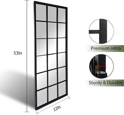 OUSHUAI Balck Full Length Mirror,Window Pane Grid Minimalism Long Floor Wall Mounted Mirrors for Entryway,Hallway,Living Room,Fireplace 22"X53"