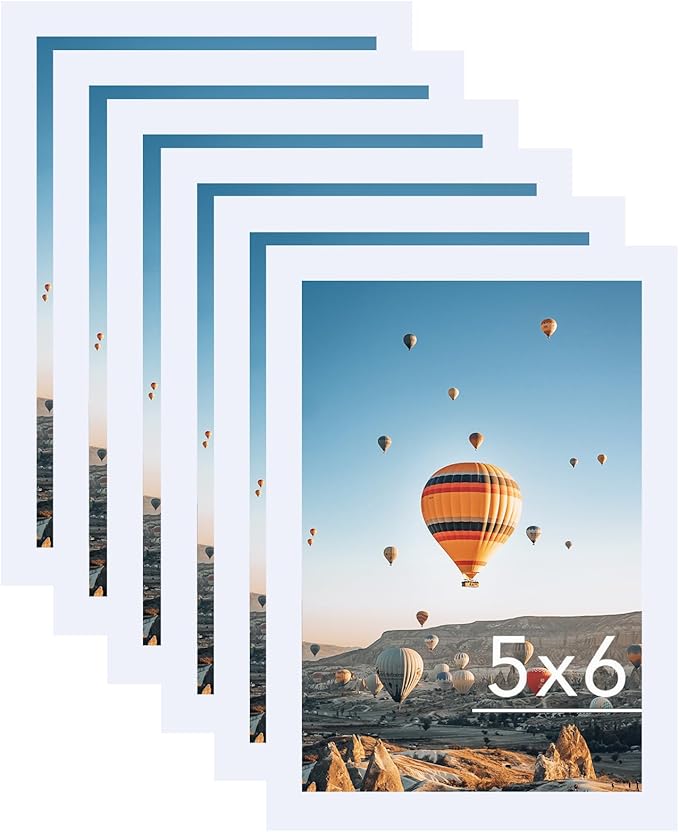JCJMY 5x6 White Picture Frame Set of 6, Horizontal and Vertical Formats for Wall Hanging, 5 x 6 Wall Gallery Poster Photo Frames with Shatter Resistant Plexiglass, 6 Pack, White