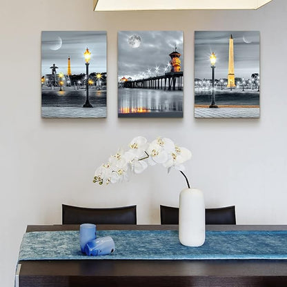 MHARTK66 Family Bedroom Wall Decor Canvas Wall Art for Living Room Modern Wall Decorations for Bathroom Night View Paintings Kitchen Canvas Art Hang Pictures Artwork Home Decoration 3 Pieces