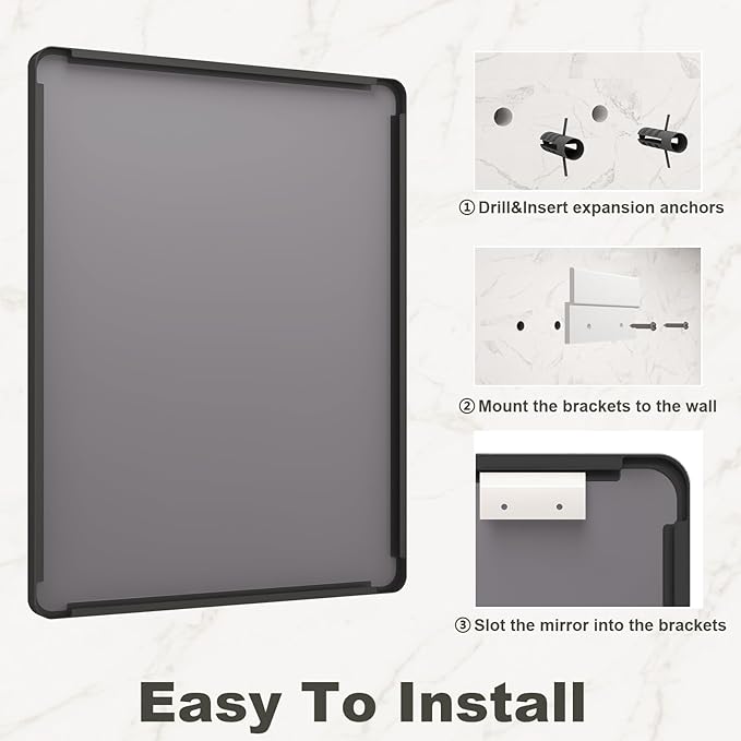 55x30 Inch Black Framed Bathroom Mirror for Wall, Large Matte Metal Framed Wall Mirror, Black Rectangle Bathroom Vanity Mirror, Anti-Rust, Shatterproof (Horizontal/Vertical)