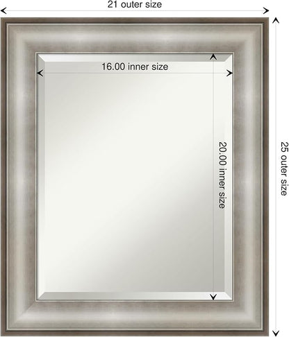 Amanti Art Silver Bathroom Mirror for Over Sink, 25x21 Imperial Silver Rectangle Vanity Mirror, Small Traditional Frame, Hangs Horizonally and Vertically, Bathroom Wall Decor, Beveled Edge
