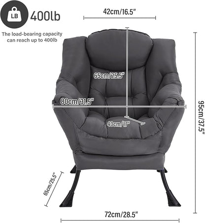 Lazy Chair, Large Accent Chair, Modern Comfy Armchair, Dark Grey Chair for Living Room Bedroom Dorm Room Office Apartment Reading Relaxing Use