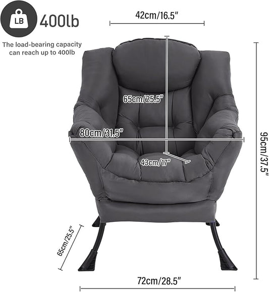 Lazy Chair, Large Accent Chair, Modern Comfy Armchair, Dark Grey Chair for Living Room Bedroom Dorm Room Office Apartment Reading Relaxing Use