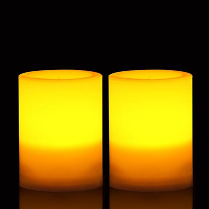 CANDLE CHOICE Outdoor Battery Operated Flameless Candles with Remote Timer Waterproof Flickering Plastic Electric LED Pillar Lights for Lantern Patio Garden Wedding Party Decorations D3”xH4” 2 Pack