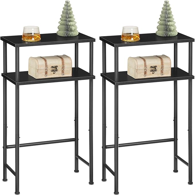 HOOBRO Narrow Console Table for Small Space, Set of 2, 15.7" Entryway Table with Storage, 2 Tier Sofa Table with 2 Shelves, Skinny Console Tables for Entryway, Hallway, Foyer, Black BB40XGP201