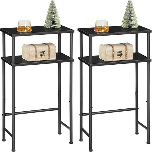 HOOBRO Narrow Console Table for Small Space, Set of 2, 15.7" Entryway Table with Storage, 2 Tier Sofa Table with 2 Shelves, Skinny Console Tables for Entryway, Hallway, Foyer, Black BB40XGP201