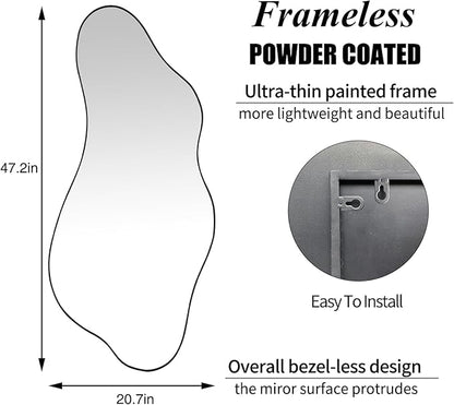 Irregular Frameless Mirror, 47.2"x21.6" Asymmetrical Aesthetic Wall Mirrors, Modern Organic Shape Mirrors for Living Room Bedroom Entryway Hallway, Horizontal or Vertical Hanging