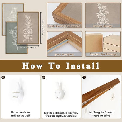 ANHUIB Neutral Botanical Wall Art, Rustic Farmhouse Floral Paintings,Vintage Minimalist Boho Flower Wall Decor 16x24 Inch Plants Set of 3 for Living Room Bedroom