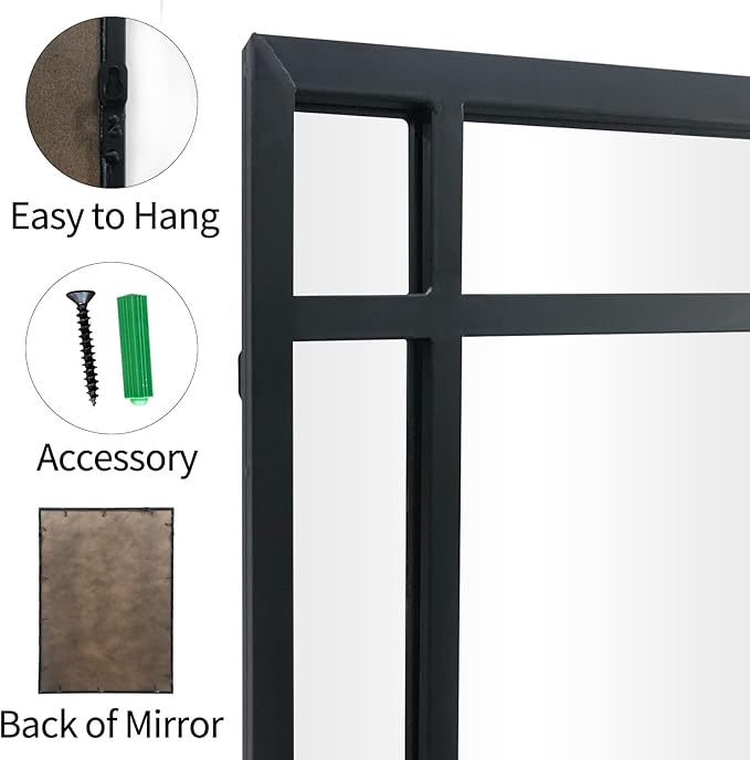 HQiJun Black Rectangle Mirror, Farmhouse Decorative Wall Mirror for Entryway, Living Room, Bedroom, Hallway, Fireplace, Accent Wall Decor (Black1, 34" x 24")